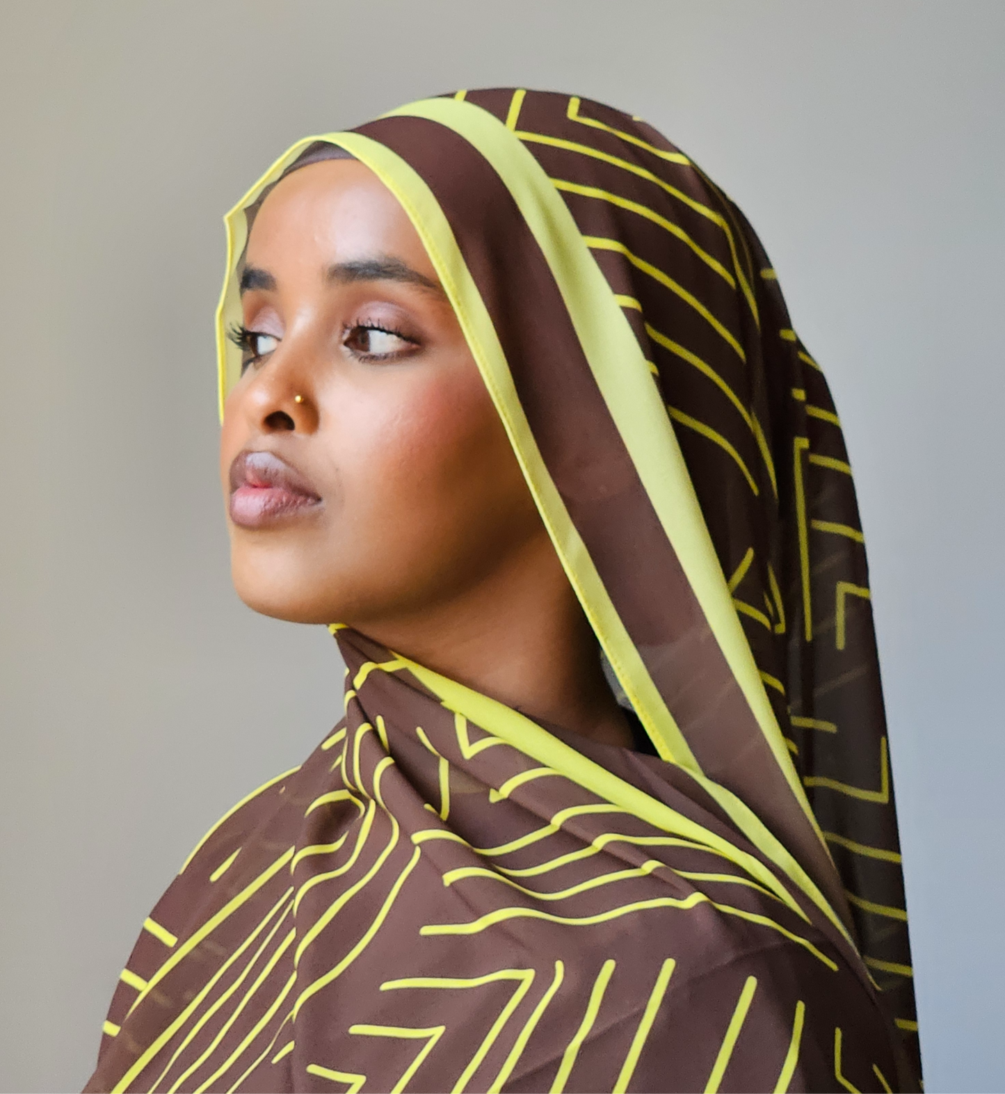 Brown Geometric Chiffon