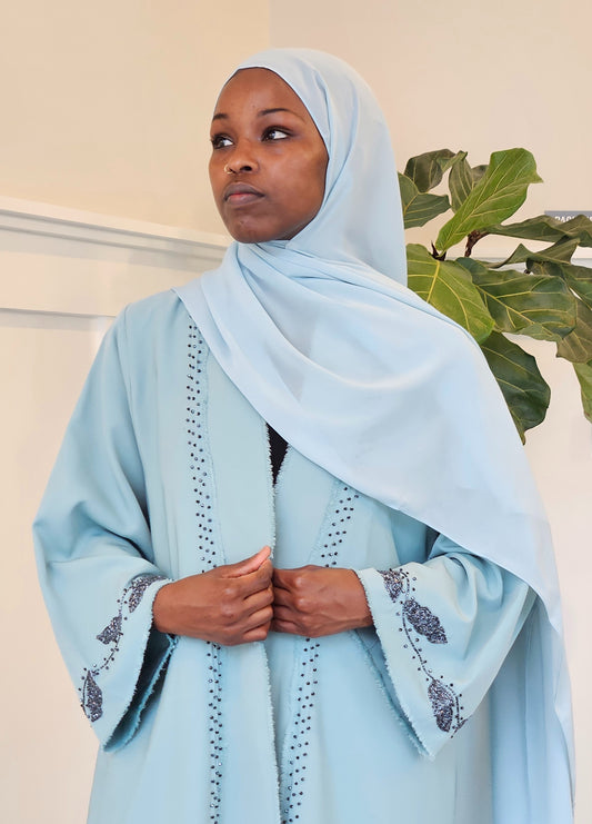 Beaded Blue Haven Light Embroidery Abaya