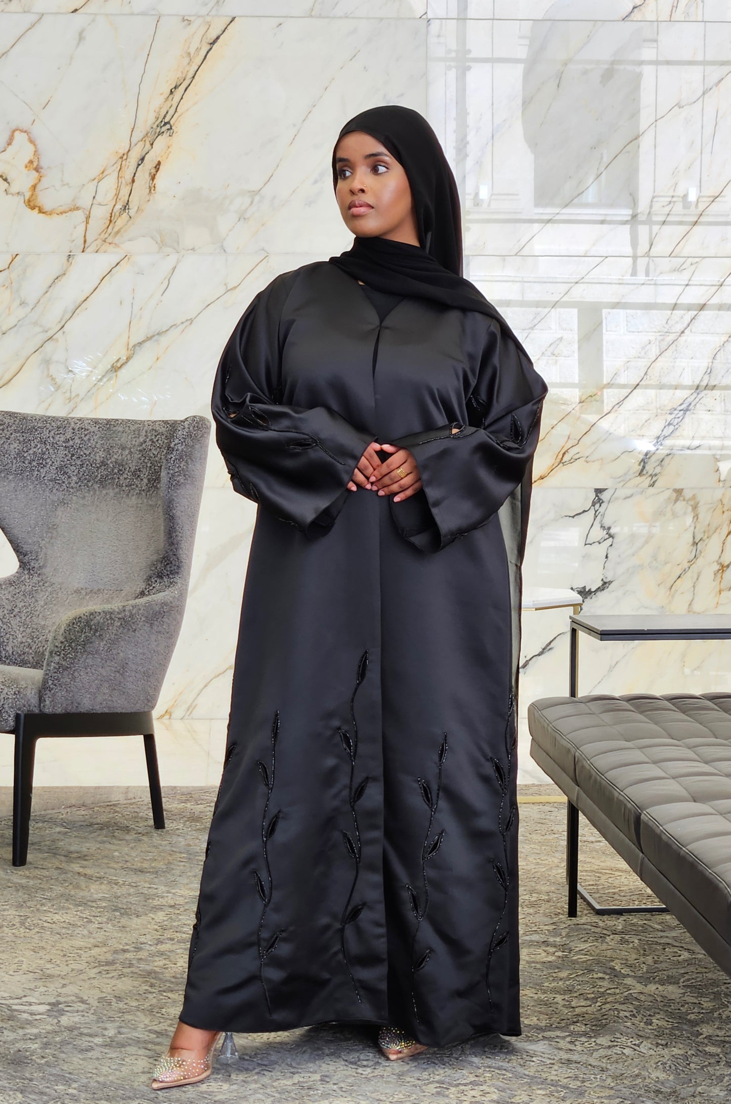 Black Satin Flow - Aurora Abaya Collection