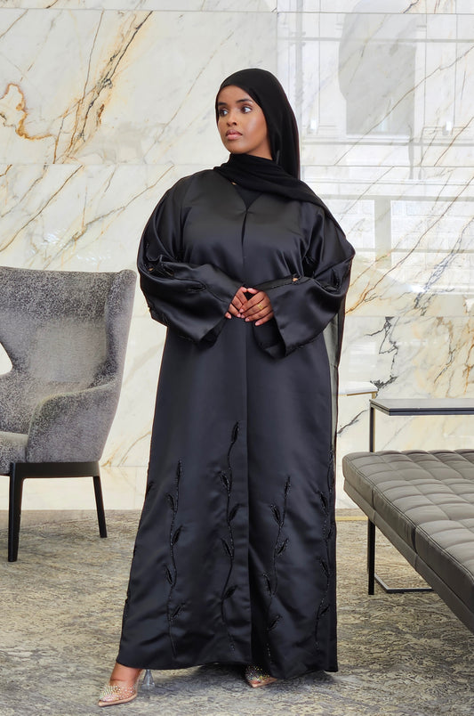 Black Satin Flow - Aurora Abaya Collection