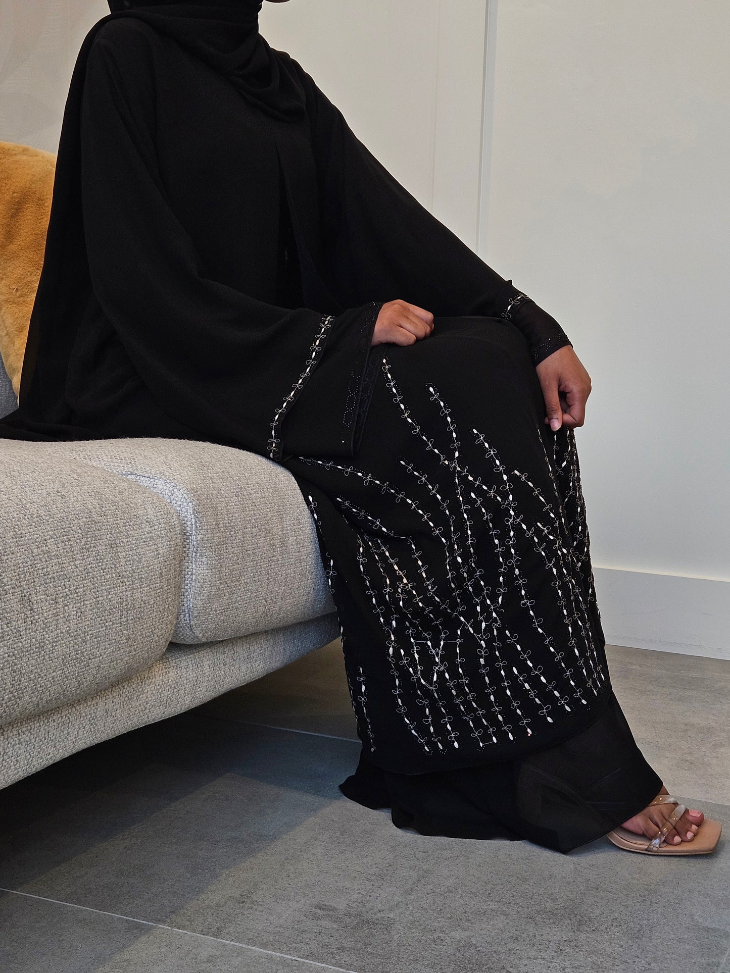Beaded Black Elegance: Hand Embroidery Abaya