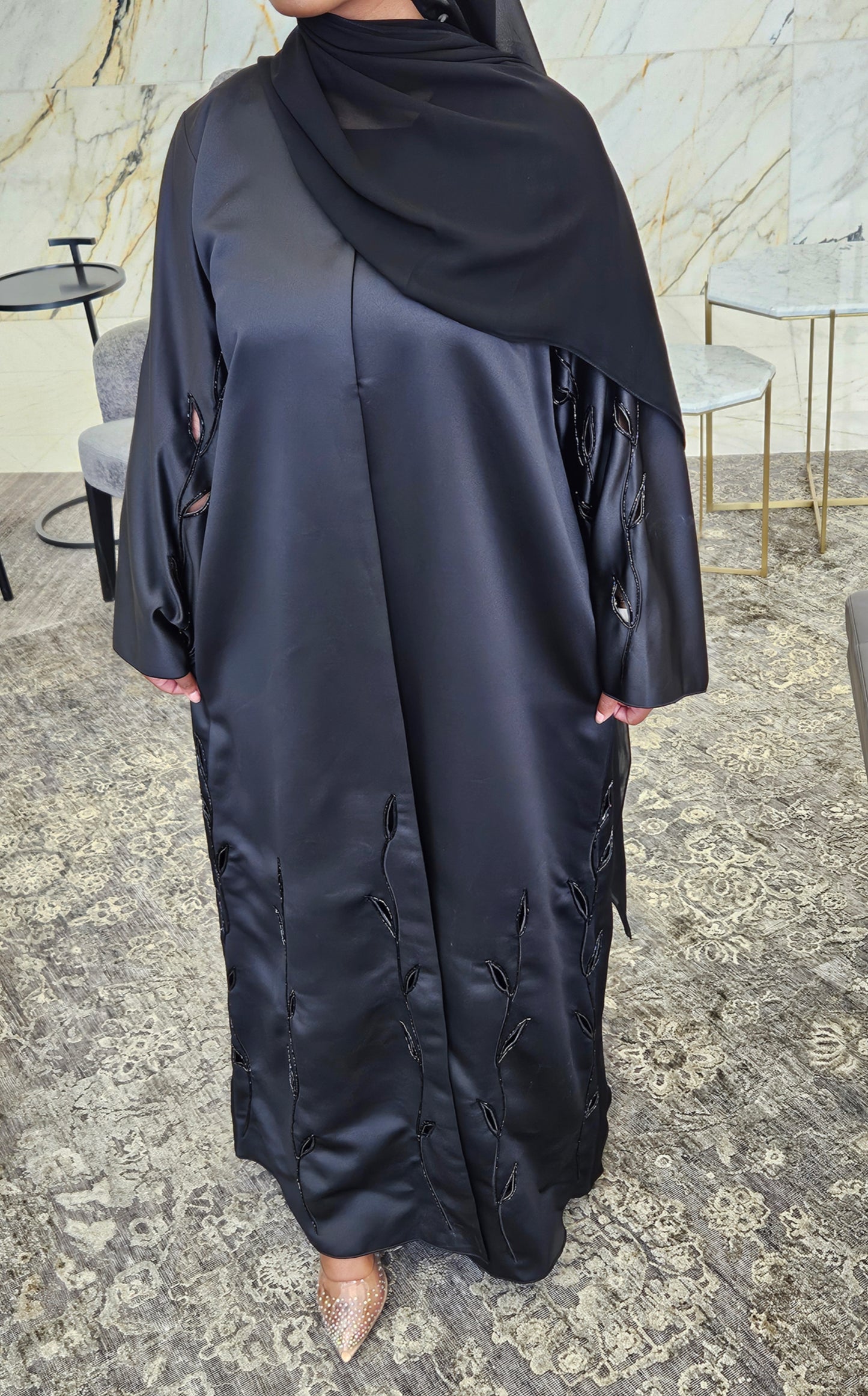 Black Satin Flow - Aurora Abaya Collection