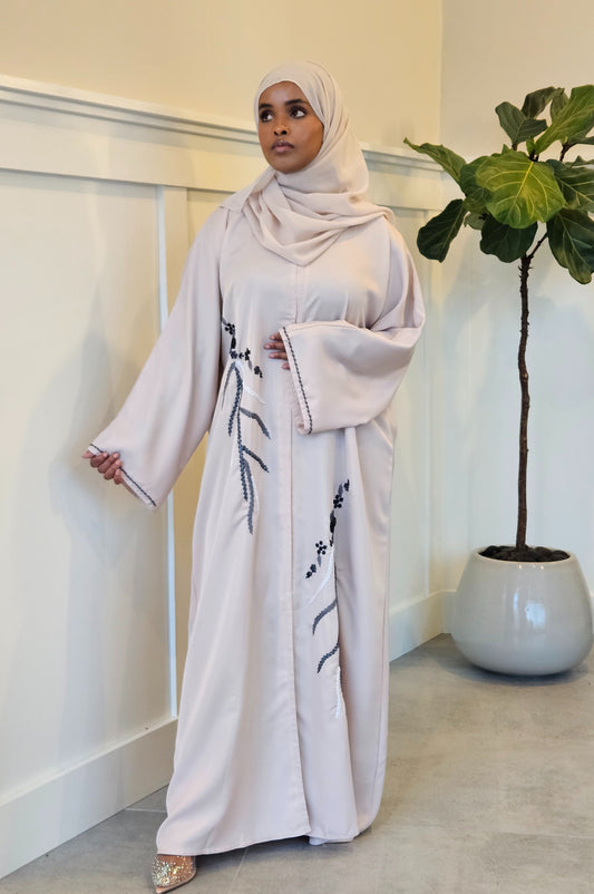 Beige Noir Embroidered Abaya