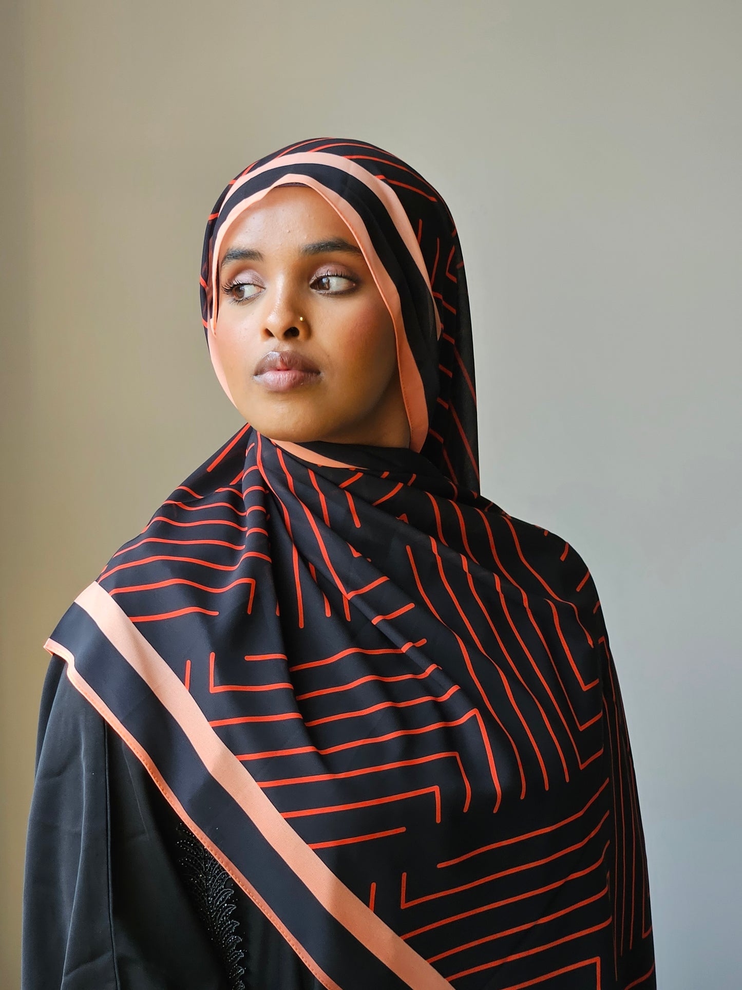 Midnight Coral Geometric Chiffon