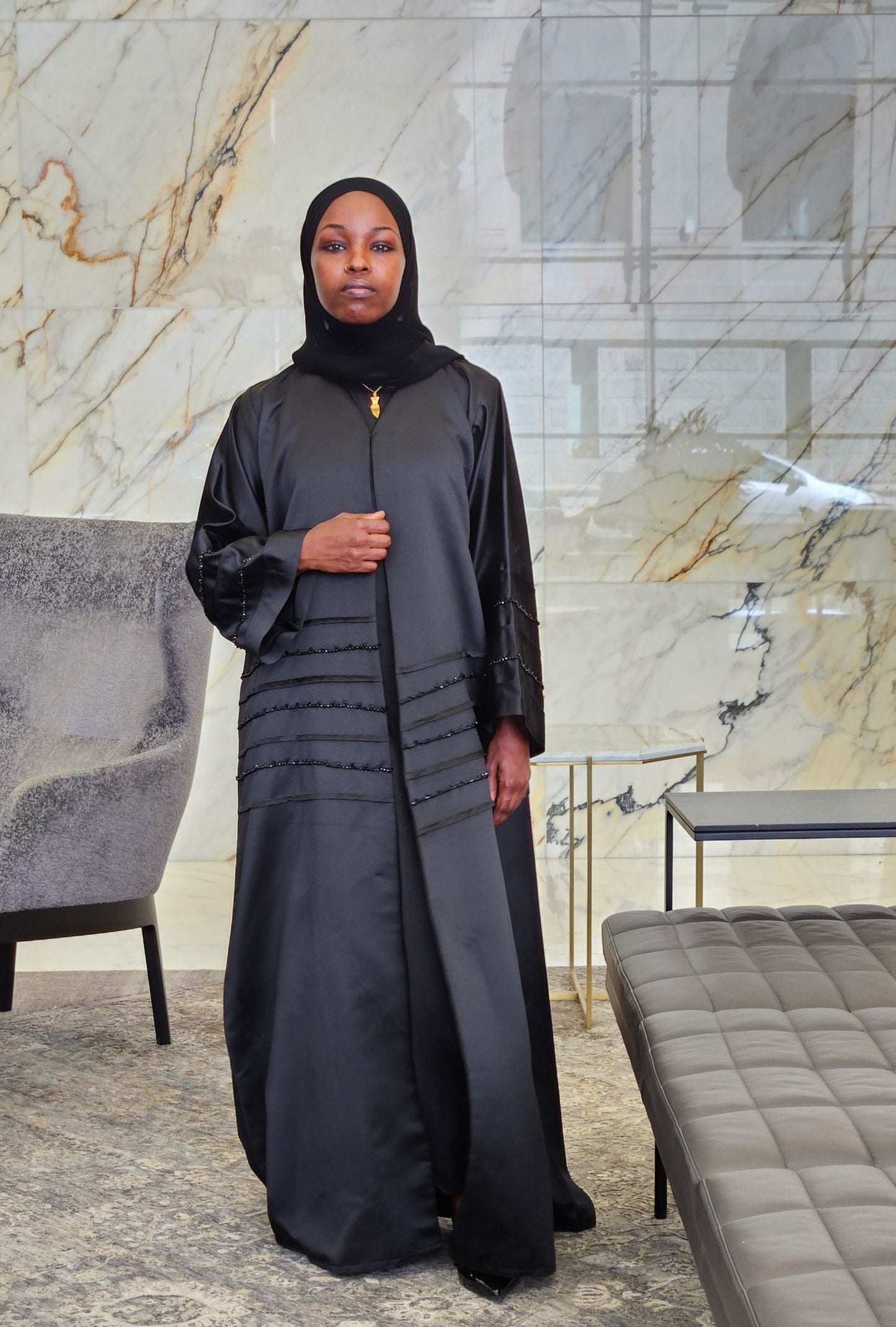 Black Tiered Sleeve - Aurora Abaya Collection