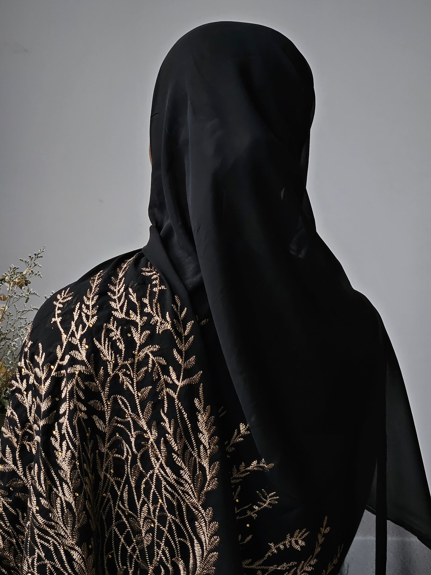 Summer Soft Chiffon Scarf with Gold Embroidery: Golden Breeze