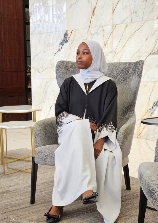 Light Grey with Black Trim - Aurora Abaya Collection