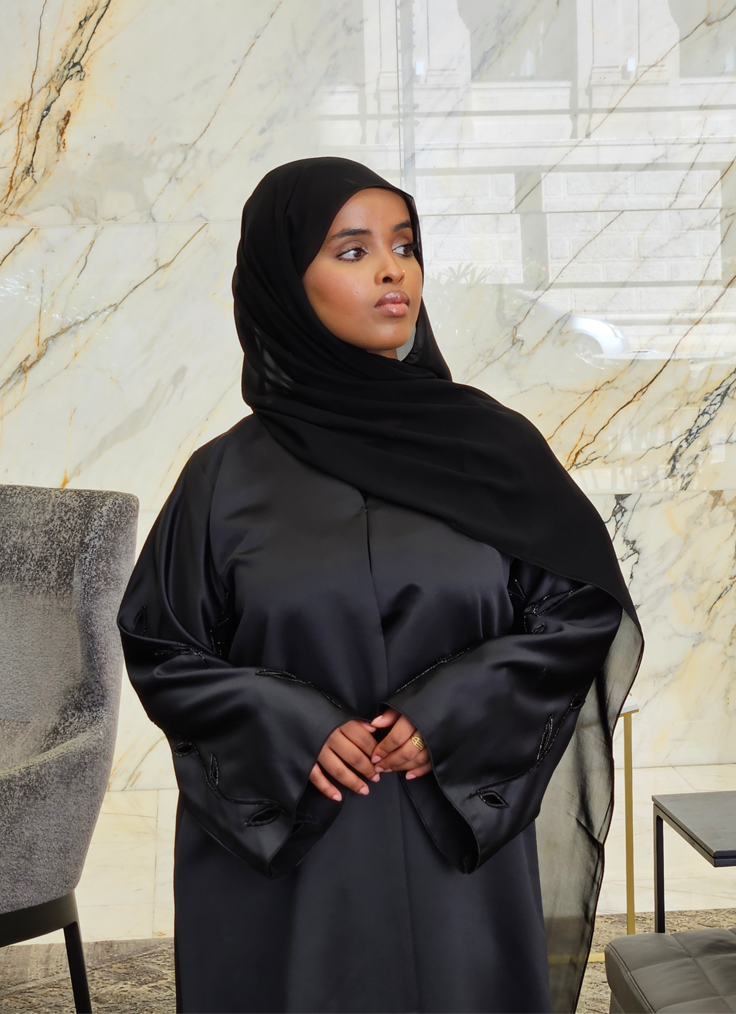 Black Satin Flow - Aurora Abaya Collection