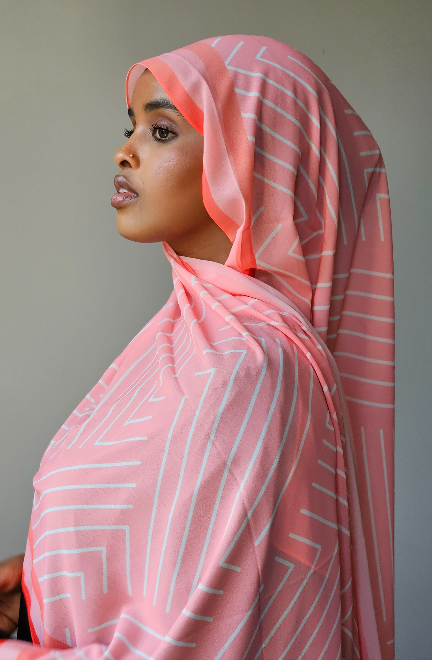 Coral Pink Geometric Chiffon