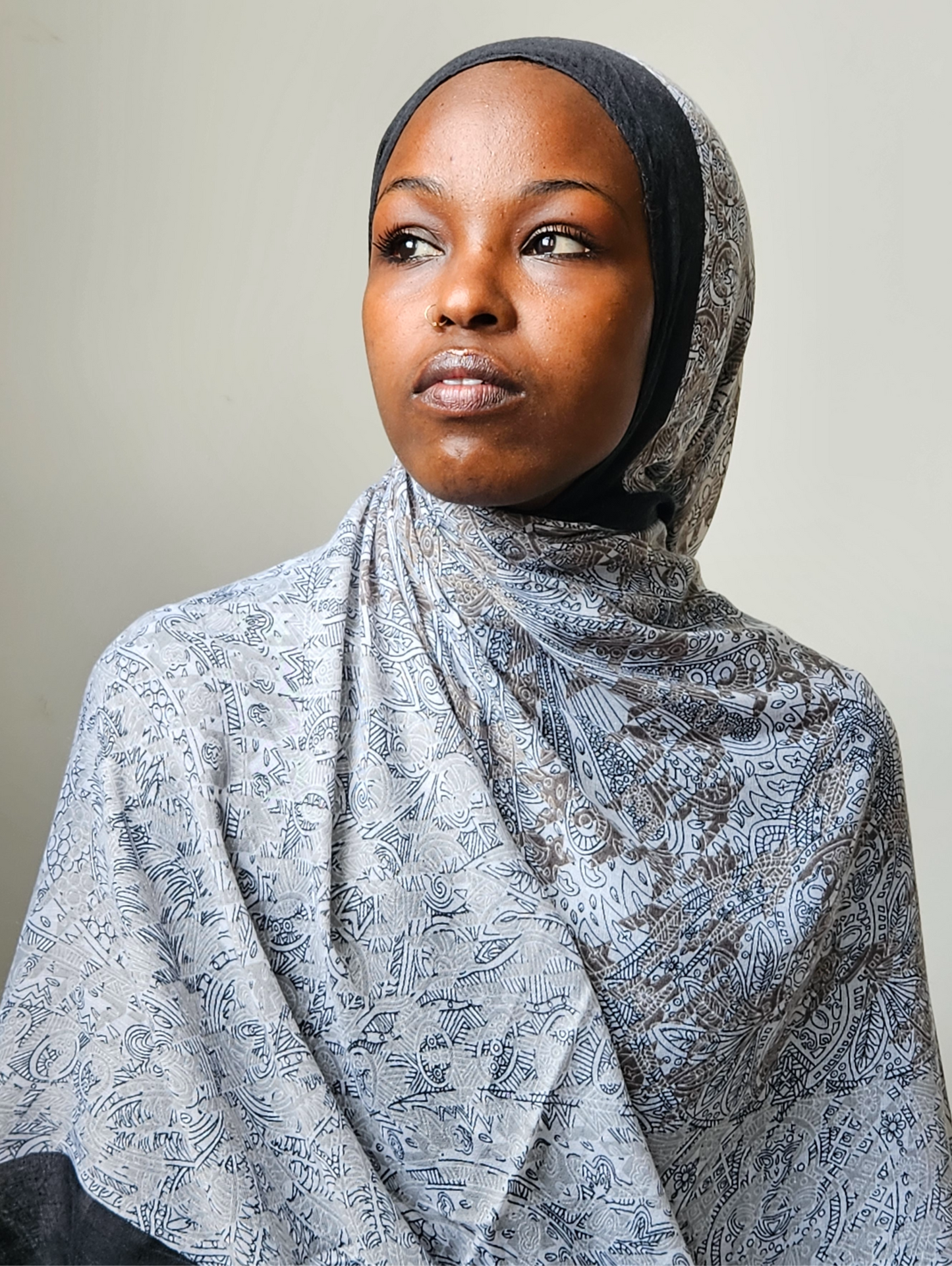 Black Cotton Print Hijab