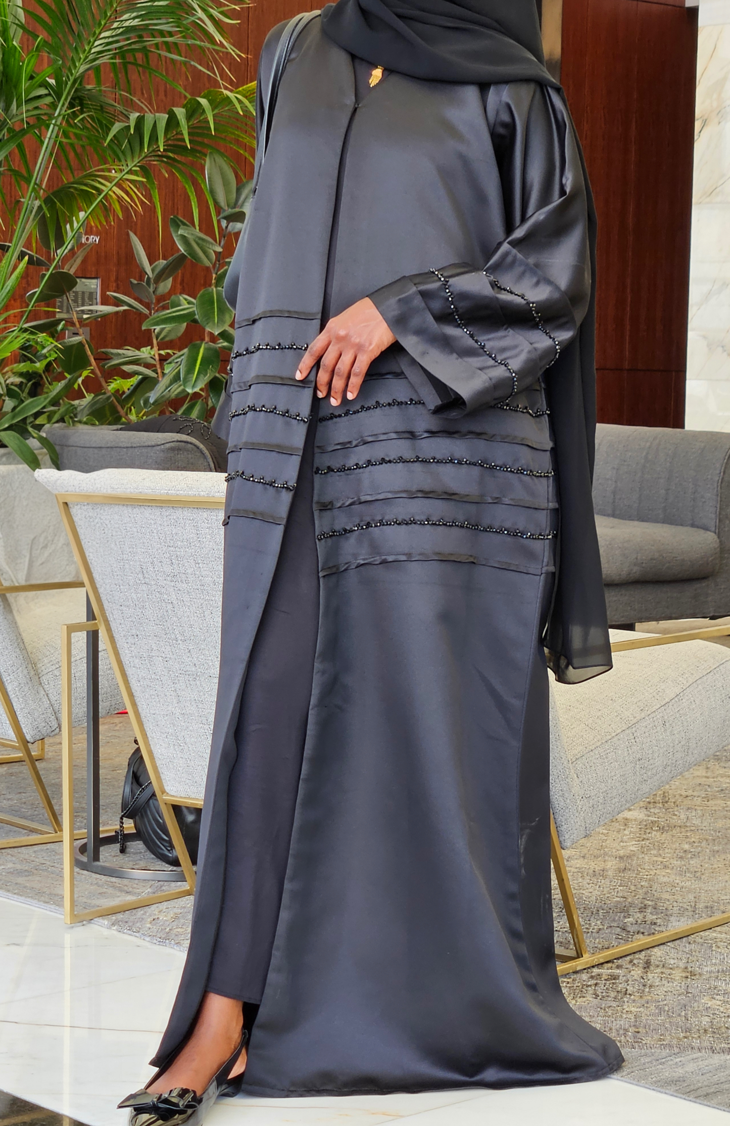 Black Tiered Sleeve - Aurora Abaya Collection