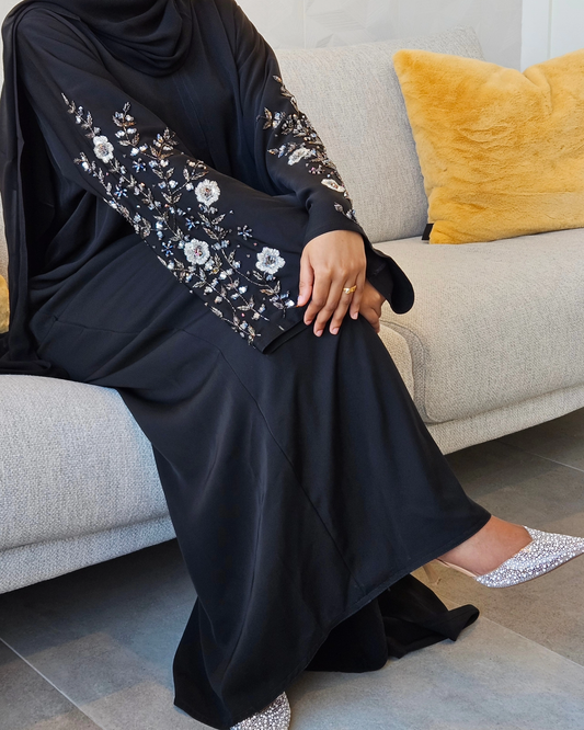 Flower Thread Embroidered Dubai Abaya: Blossom Elegance