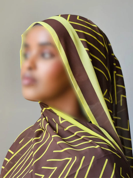 Brown Geometric Chiffon