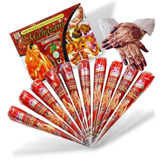 Maharani Fresh Henna Cone set for traditional mehndi and bridal henna designs with multiple henna cones and hand art