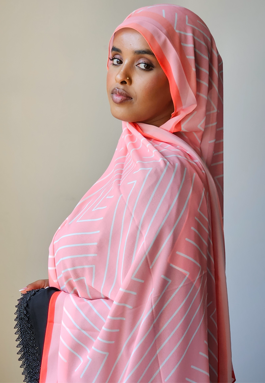 Coral Pink Geometric Chiffon