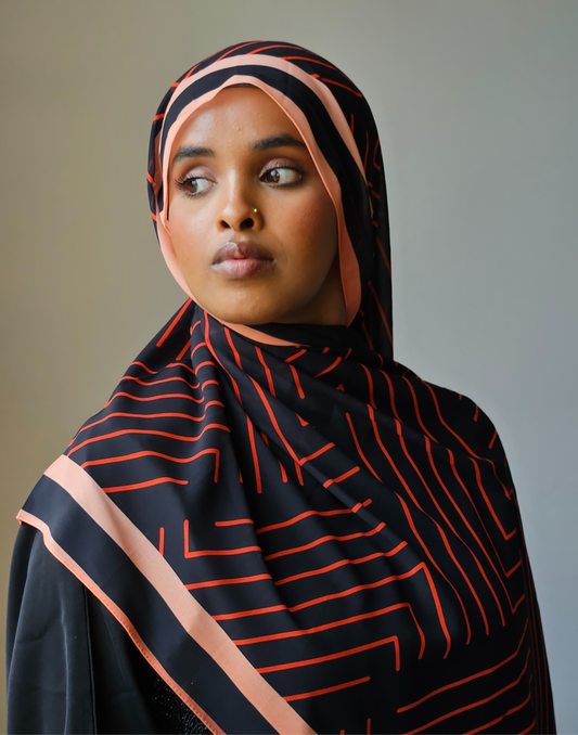 Midnight Coral Geometric Chiffon