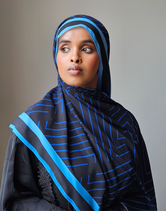Midnight Blue Geometric Chiffon