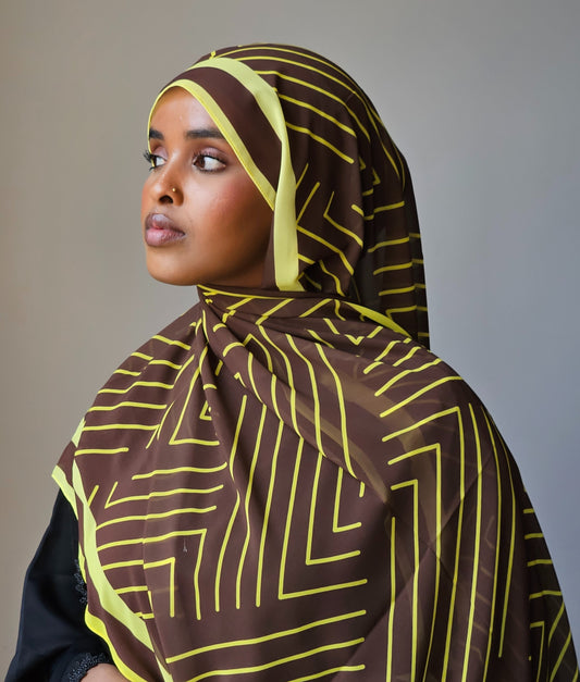 Brown Geometric Chiffon