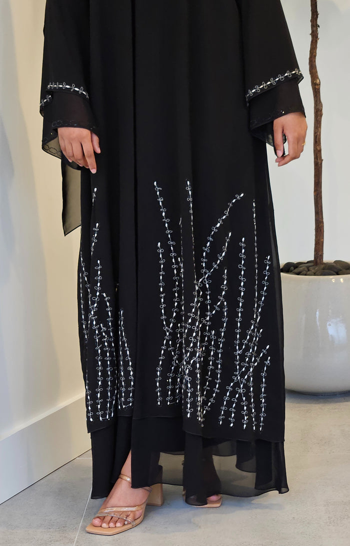 Beaded Black Elegance: Hand Embroidery Abaya