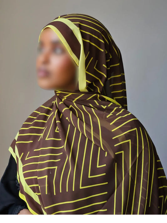 Brown Geometric Chiffon