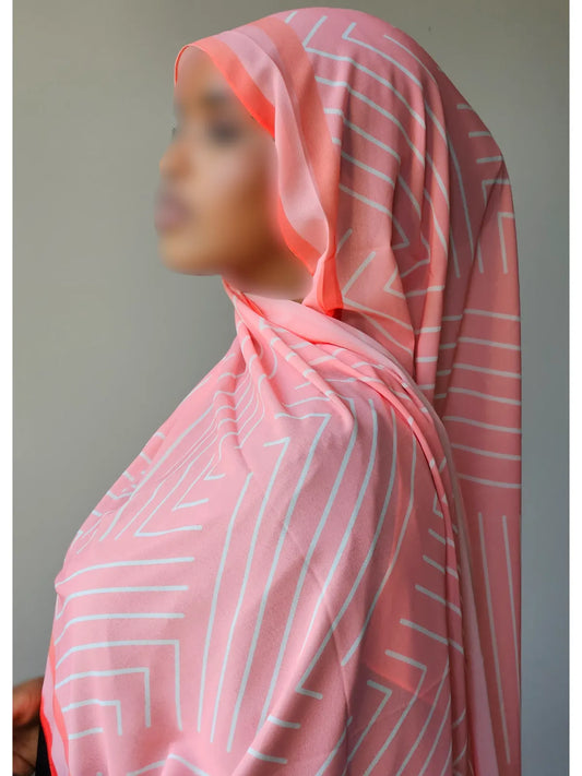 Coral Pink Geometric Chiffon