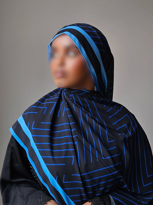 Midnight Blue Geometric Chiffon