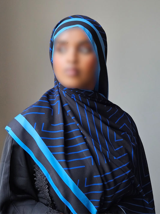 Midnight Blue Geometric Chiffon