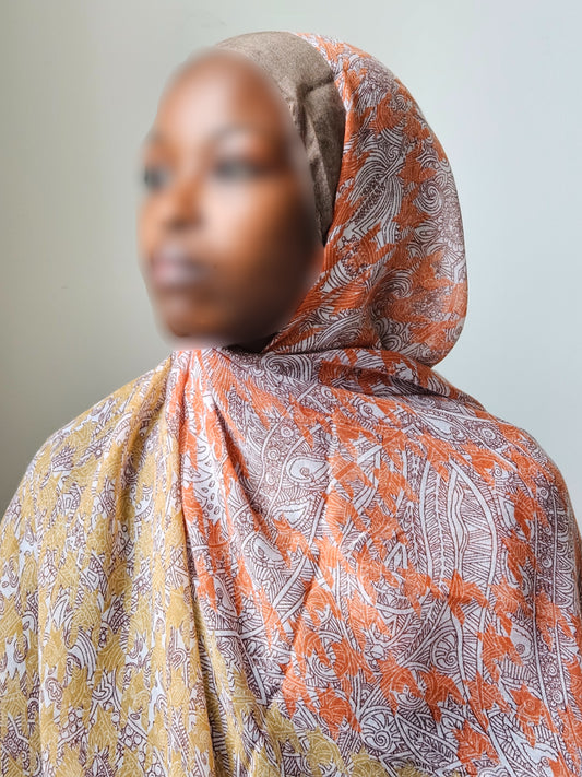 Orange Cotton Print Hijab