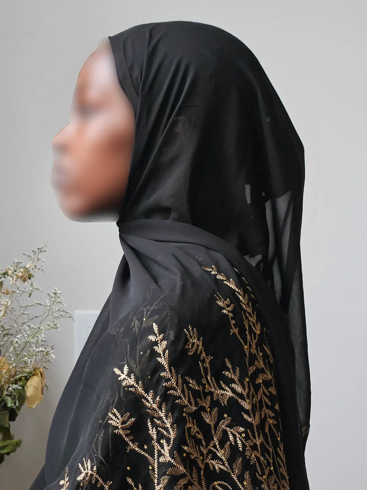 Summer Soft Chiffon Scarf with Gold Embroidery: Golden Breeze