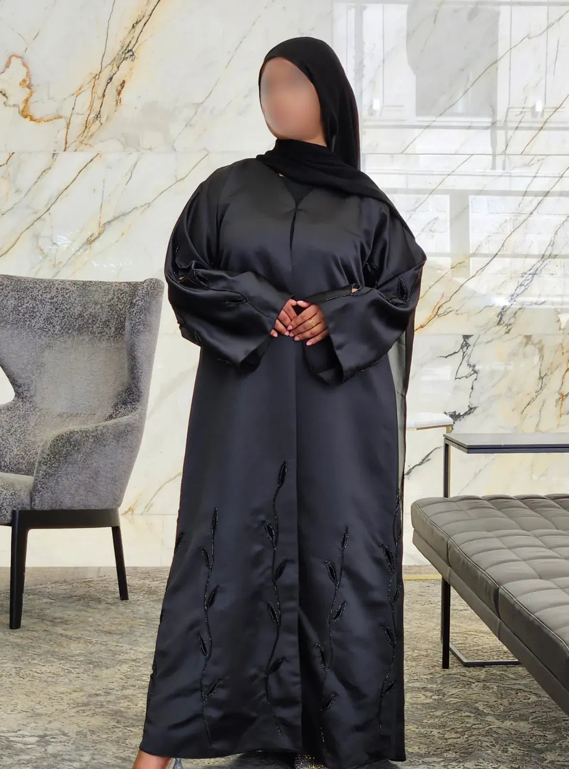 Black Satin Flow - Aurora Abaya Collection