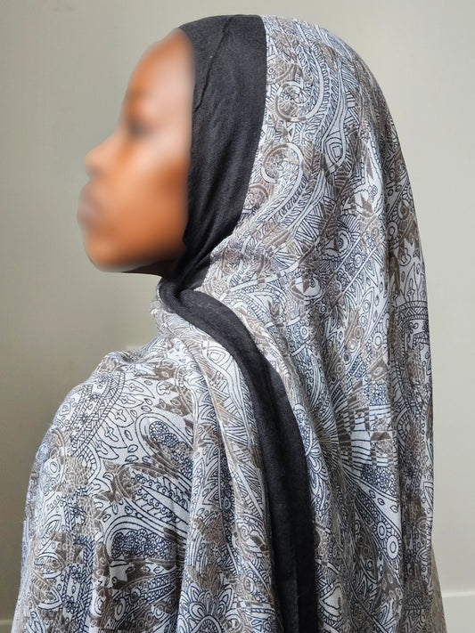 Black Cotton Print Hijab