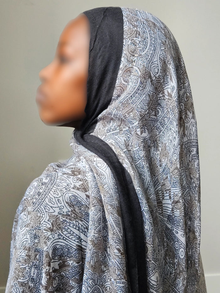 Black Cotton Print Hijab