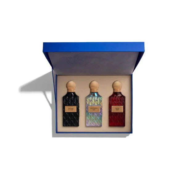 Diamond Blue Box Parfum 72ml 3 in 1 gift set featuring Saphire Leather, Balas Rose and Blue Diamond fragrances