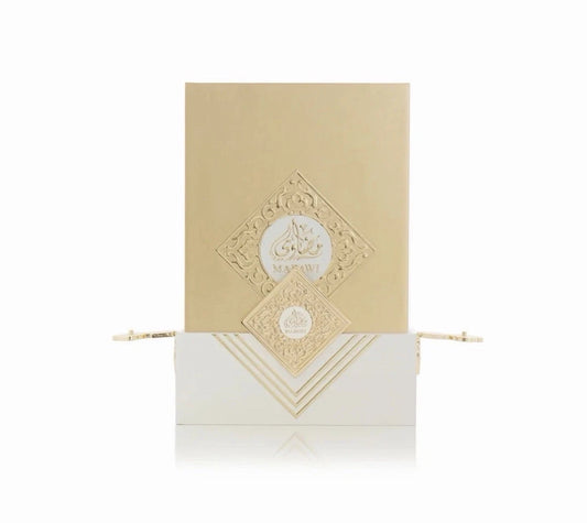 Madawi White Parfum 100ml elegant white and gold Arabian Oud perfume gift box packaging