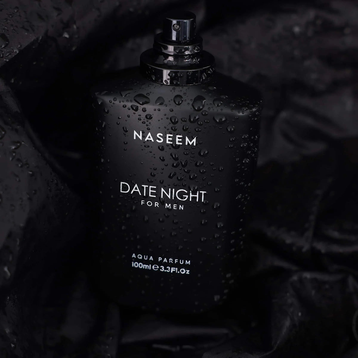 Naseem Date Night Aqua Parfum 100ml for Men luxury fragrance bottle with water droplets and elegant black design